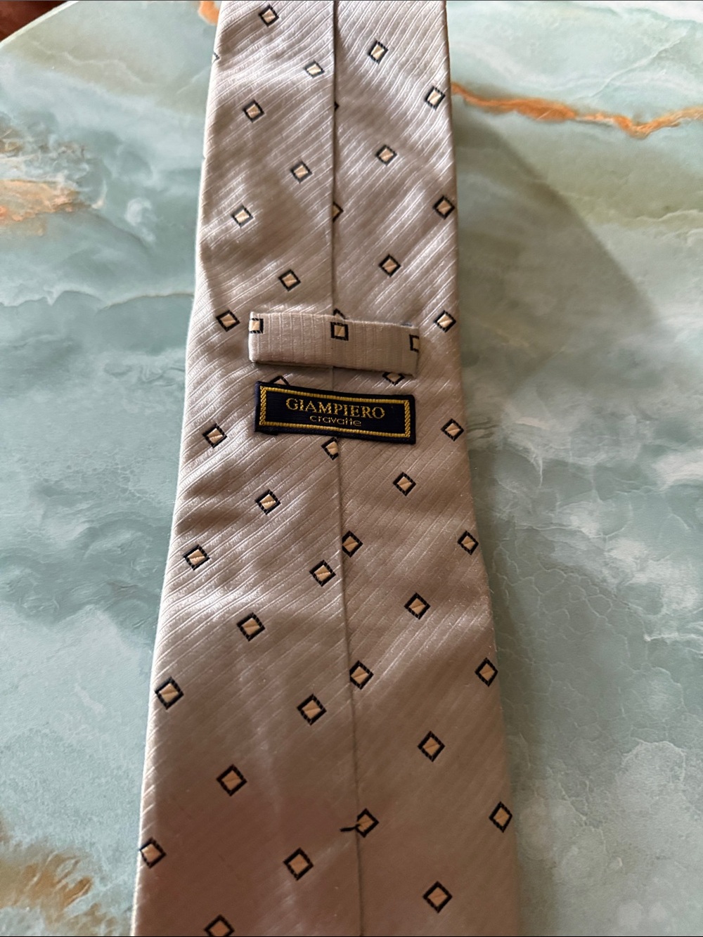 Beige Geometric Silk Tie